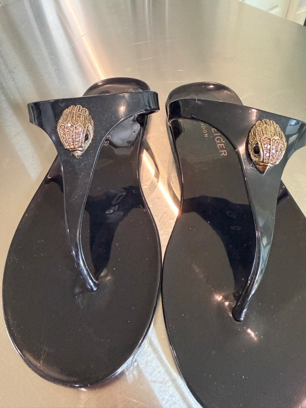 Kurt Geiger Black Embellished Jelly Thong Sandals - Designer